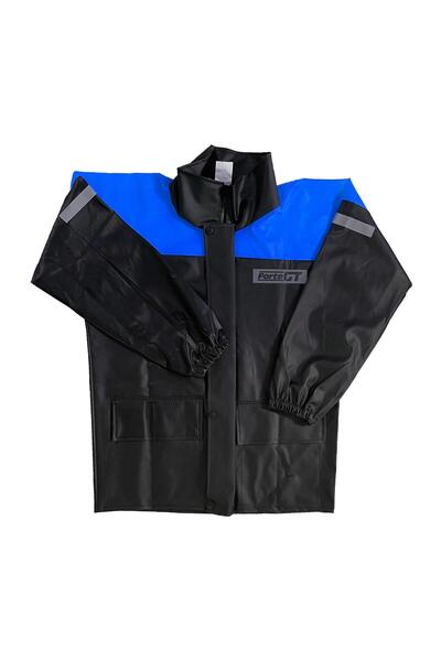 Forte GT 1134 Pvc Kurye Paketçi Yağmurluğu Cepli Siyah-mavi Takım X-large
