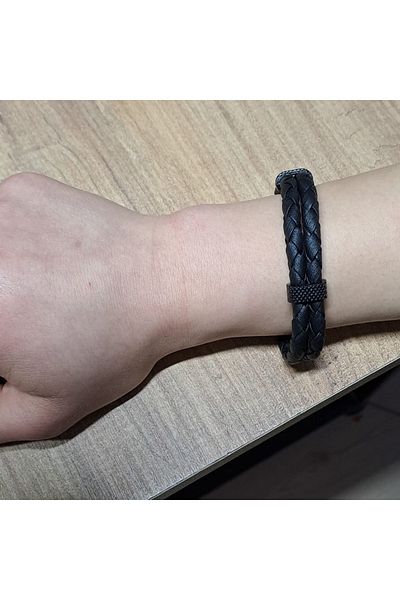 Depolife Natural Leather Bracelet - Beaded String with Metal Clasp