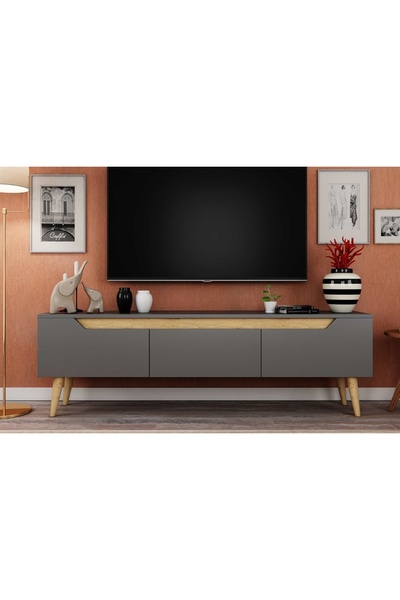 Vivense MANA AHŞAP AYAKLI TV ÜNİTESİ, ANTRASİT, 160 CM