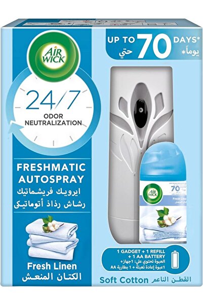 Air Wick طقم رذاذ معطر أوتوماتيكي من فريشماتيك، برائحة الكتان النقي، 250 مل