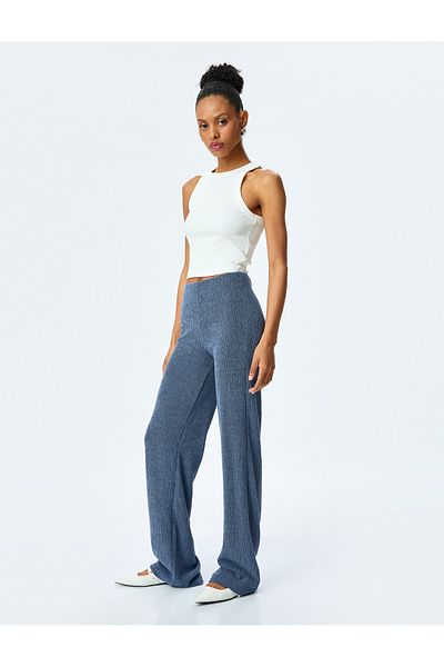 Koton Slim Fit Strukturierte Hose mit hoher Taille und weitem Bein