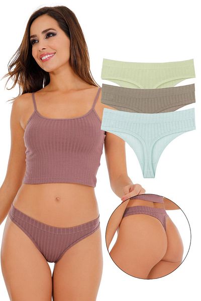 Sensu Γυναικείο Σετ εσώρουχο με ραβδώσεις Soft Colors 3 τεμαχίων - KTS4052