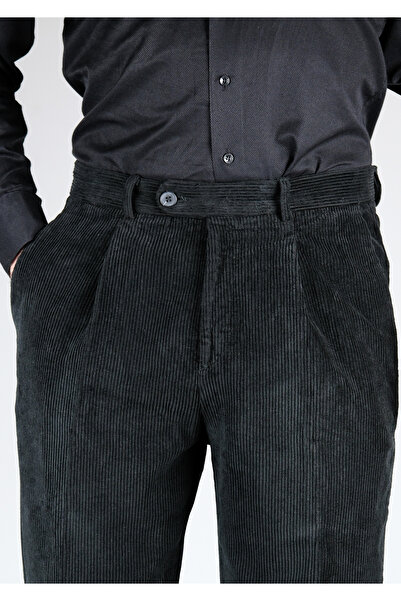 MODA Kadife Siyah Yüksek Bel Pileli Duble Paça Erkek Pantolon