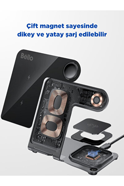 Tech&bello accessories 3'ü 1 Arada 15w Kablosuz Şarj Standı Seti Y9
