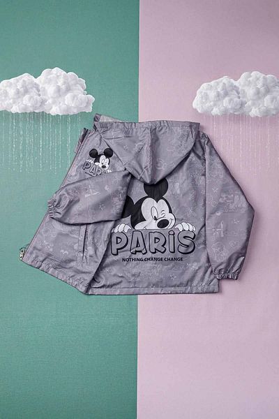 Minigimin Cicileri 5-8 Years Old Boy Lined Seasonal Raincoat My Little One's Fleas Are Gray