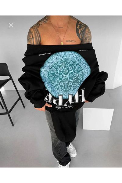 LİSY Black Unisex Oversize Hype Printed Premium Hooded Sweatshirt