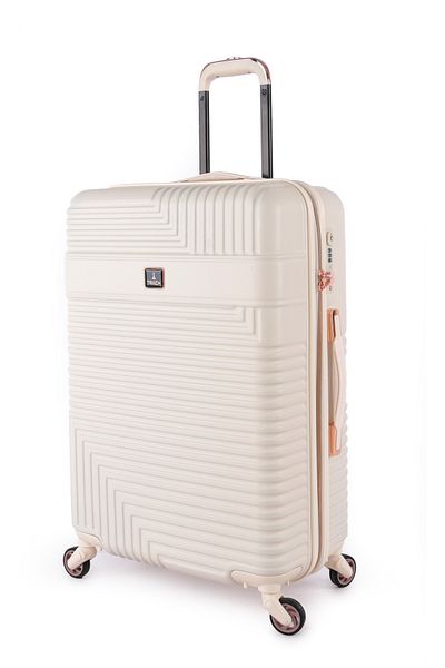 Track طقم حقائب سفر ABS، مكون من 4 قطع صلبة مع قفل 4 عجلات، مقاس 28/24/20/14 بوصة، HK222/4P-Rice White