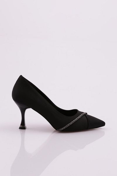 DGN 2384 Pantofi de damă cu toc înalt din satin negru