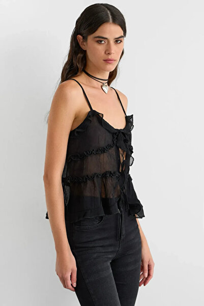 Hiccup Μπλούζα από τούλι με λεπτομέρεια βολάν με κορδόνια μπροστά