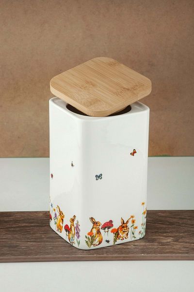 Bursa Porselen Dekor Rabbit Oversized Vacuum Bamboo Lid Porcelain Spice Jar