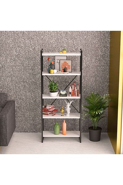 Golden Bark Shelf cabinet, 5 shelves made of metal frame and wooden shelves, suitable for kitchen and living room.