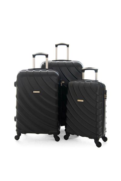 New Travel مجموعة حقائب سفر صلبة، حقيبة سفر بعجلات من مادة ABS، مع قفل مركب و4 عجلات BR1098/3P-أسود