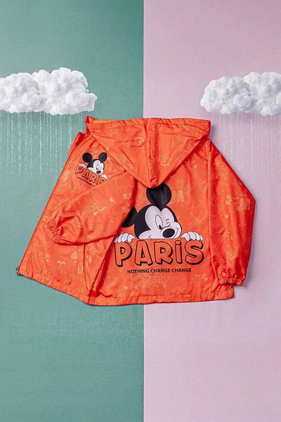 Minigimin Cicileri My Little One's Cicileri Mcky Paris Printed Men's 5-8 Years Old Lined Raincoat - Orange