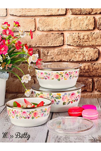 Miss Betty Rose Deluxe 3-Piece Enameled Storage Container 14-16-18 cm
