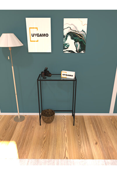 UYGAMO Lirio Metal Dresuar Dekoratif Kahve Köşesi Konsol Siyah Şeffaf Camlı 60 cm