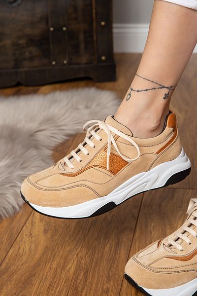 Deery Γνήσια Suede Beige Sneaker Γυναικεία Παπούτσια