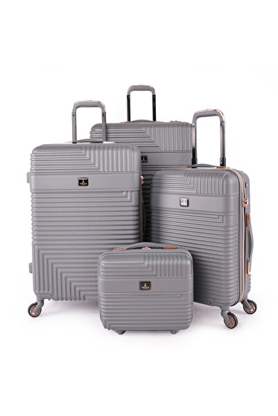Track ABS Luggage Set, Hard 4 Pieces Set with 4 Wheels Lock, Size 28/24/20/14 Inches, HK222/4P-D Grey