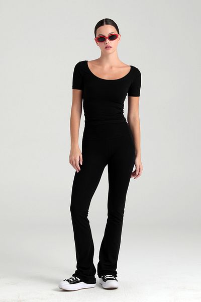 SHEISMONO Ultra Soft Flared Leg Trousers Black