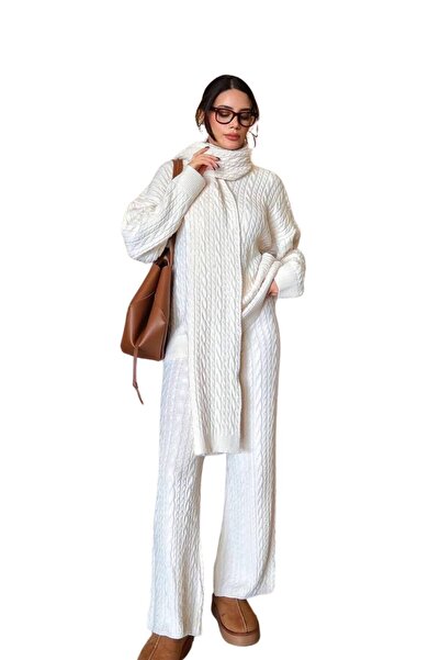 Moda Amore Жіночий трикотажний комплект з 3 предметів - в'язаний светр з візе...