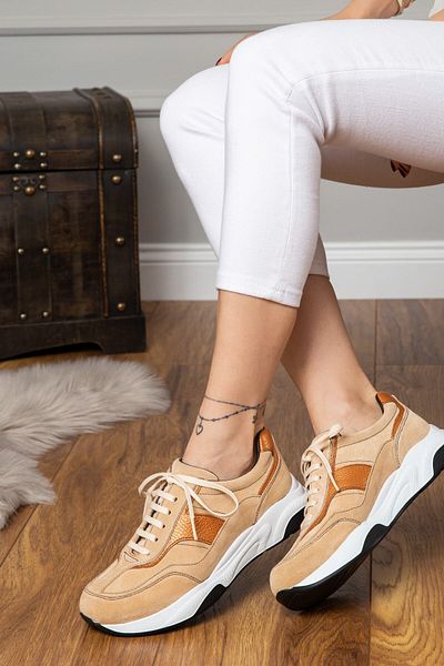 Deery Γνήσια Suede Beige Sneaker Γυναικεία Παπούτσια