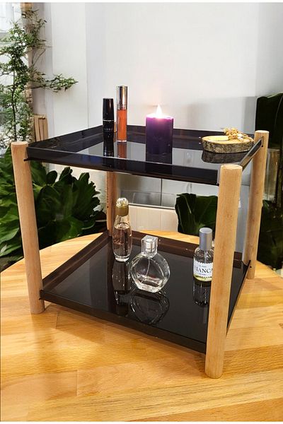 PEKA 2 Shelves Decorative Wooden Leg Plexiglass Organizer - Makeup & Jewelry Organizer Stand