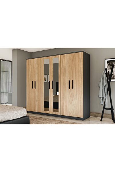 Vivense GM 088 GARDIROP, 6 KAPAKLI AYNALI, SONOMO ANTRASİT