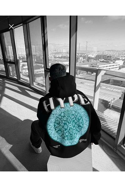 LİSY Black Unisex Oversize Hype Printed Premium Hooded Sweatshirt
