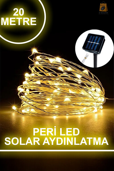 Solar Güneş Enerjili 200 Peri Led Aydınlatma -20 Metre 8 Fonksiyonlu Sarı Günışığı Bahçe Aydınlatma