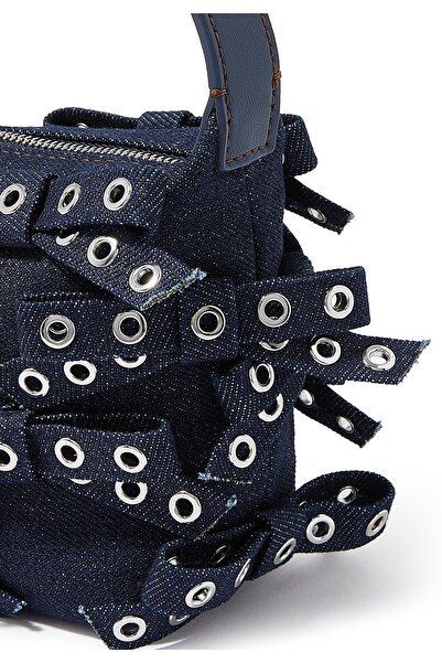 GANNI Denim Small Bow Eyelet Butterfly Pouch Çanta Zarif Detaylı Tasarım