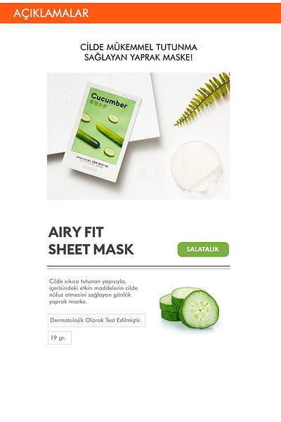 Missha Sheet Mask with Cucumber Extract Intensive Moisturization (1Ad) Airy Fit Sheet Mask Cucumber