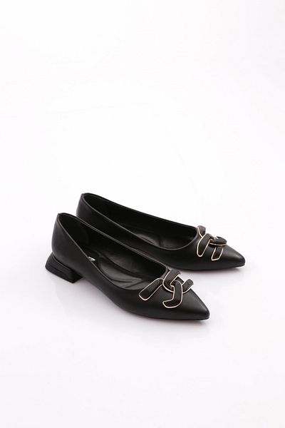 DGN Women's Pointed Toe Metal Buckle Ballerinas Black 37172534