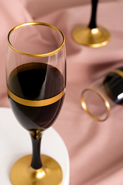 MEST 535 Model Siyah Mat Gold 6 Adet Kahve Yanı Su Bardağı Seti | 190 CC