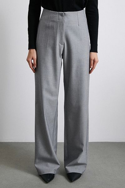 Never more Wide Leg Trousers - High Waist Model in Gray Color