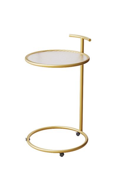 sharpdo Round Side Table, Transparent Glass End Table with Metal Frame, Modern Coffee Table for Living Room