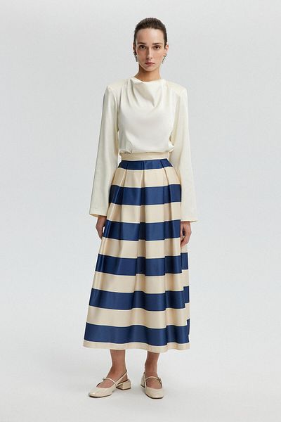 Touché Privé STRIPED MATTE SATIN FLOUSH SKIRT
