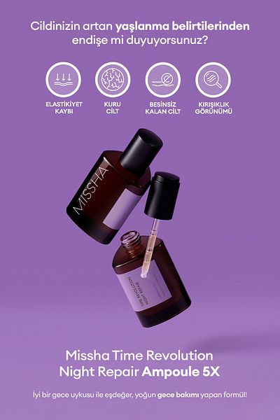Missha Time Revolution Night Repair Ampoule - with Fermented Content, Total Anti-Aging, 75ml