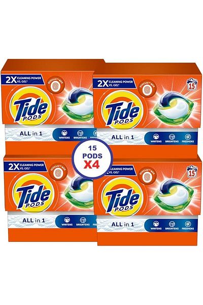 Tide Original All-in-1 Pods, 15 Count Laundry Detergent Pods (Pack of 4), 60 pods