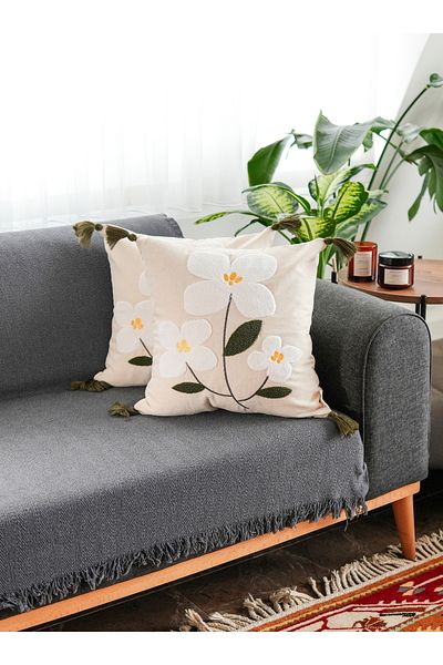Ersperto Floral Tufted Linen Decorative Throw Pillow Cover Pillowcase 1 Piece 43X43Cm