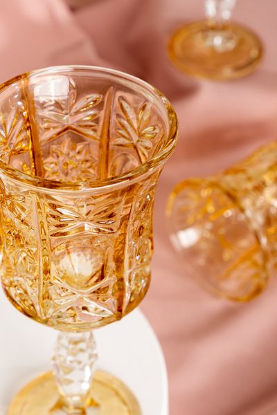 MEST Cool 6 Pieces Luxury Glass Coffee Side Water Cup Set - 210 Cc Honey Color