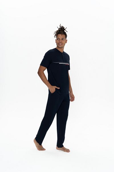 U.S. Polo Assn. Navy Blue Η.Π.Α. Polo Assn. Ανδρικό Σετ Πιτζάμες Μισόπατη ίσια