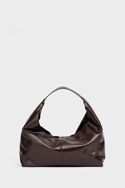 Madamra Brown Patent Leather Women's Shiny Patent Leather Hand and Shoulder Bag