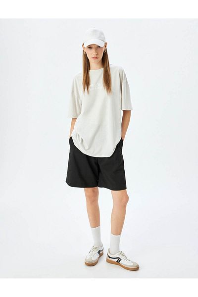 Koton Back Printed Slogan Crew Neck Short Sleeve Oversize T-Shirt