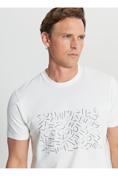 ALTINYILDIZ CLASSICS Altınyıldız Classics Crew Neck Printed Ecru Men's T-Shirt Ace091252412_Ekr