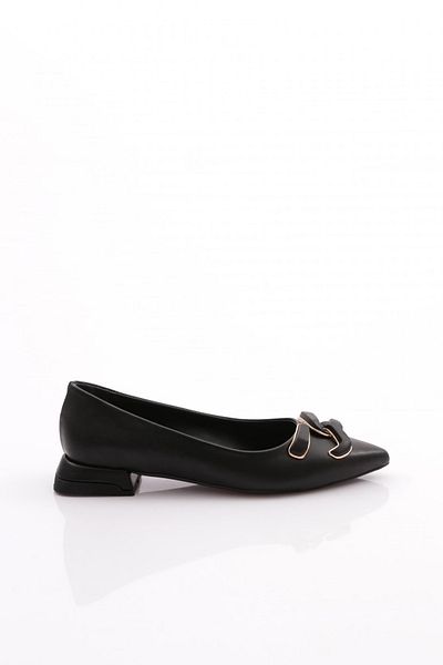 DGN Women's Pointed Toe Metal Buckle Ballerinas Black 37172534
