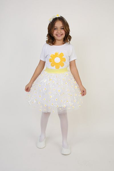 Dıgıl Kids Sequined Daisy Pattern T-Shirt/Skirt Girl's Bottom Top Set