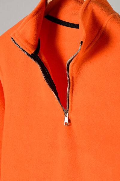 Terapi Men Turuncu Yarım Fermuarlı Regular Kalıp Dik Yaka Polar Sweatshirt