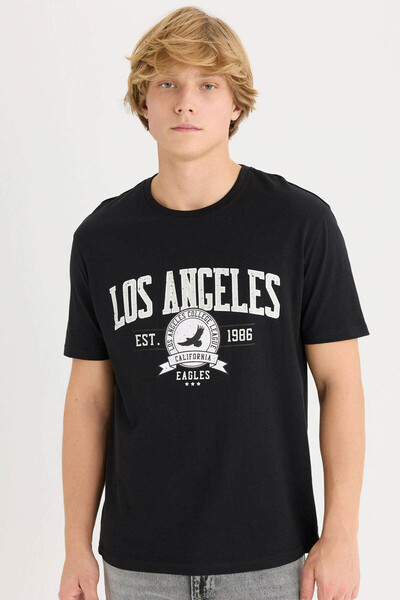 DeFacto Bedrucktes Kurzarm-T-Shirt mit normaler Passform und Rundhalsausschni...