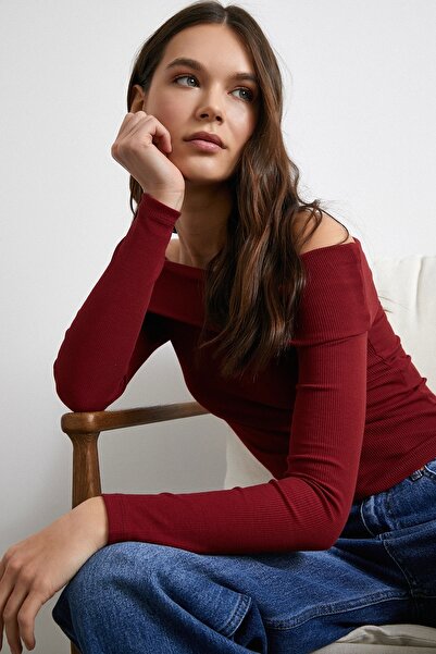 Never more Μπλούζα Καμισόλα Βουργουνδίας - Ανοιχτό Ώμο