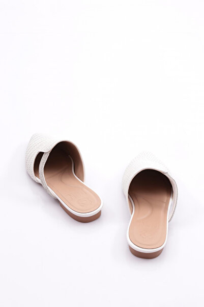 DGN Papuci de damă cu decorațiuni cu piatră, alb cu sclipici 2623497216842322