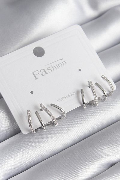 Celira Brass Silver Color Zircon Stone Fork Model Women's Earrings